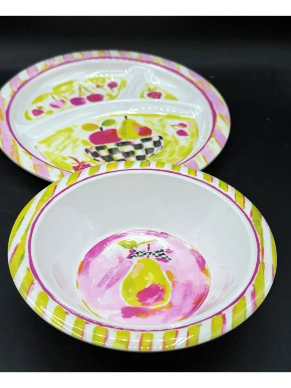 MacKenzie-Childs Fruit Bowl Pear Toddler Dinnerware Replacement Plate & Bowl